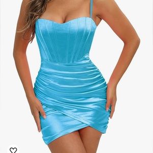 NWT Linjou satin sweetheart neckline‎ wrap bodycon backless corset dress . SZ M